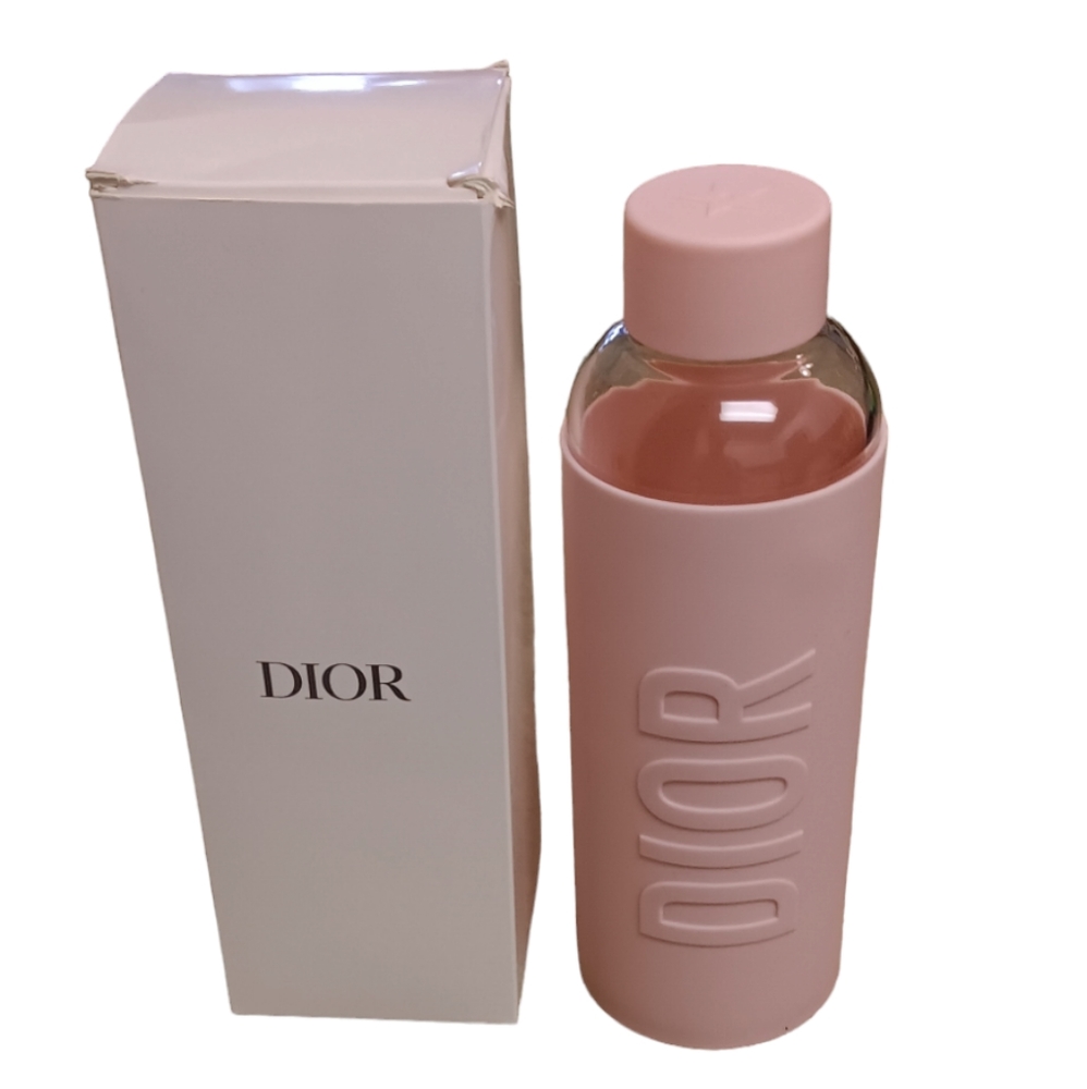 Authentic Dior Glass Water Bottle With Pink Silicone Sleeve